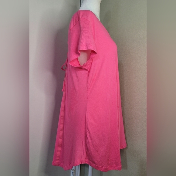 OSO Casual Knit Cotton Short Sleeve Lace-up Back Trapeze Top, Size Large - Picture 2 of 5